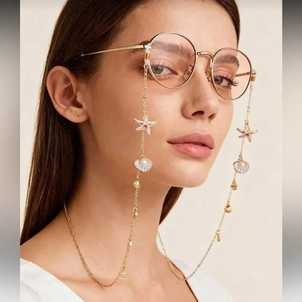 Gold Sunglass Chain with Starfish and Shell Charms R365